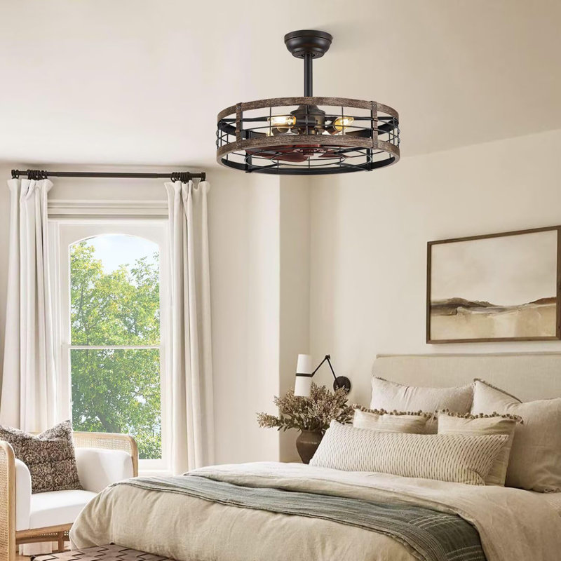 22 inch Fandelier Industrial Ceiling Fans with Lights and Remote, Rustic Brown, 22" Wide