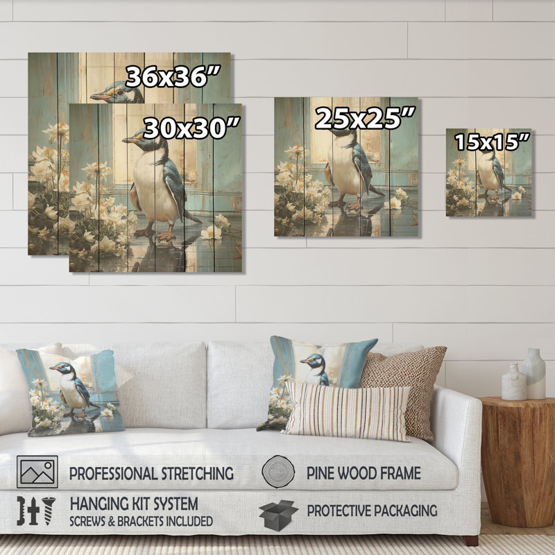 Défilé de pingouins blancs sur fond blanc, H 25 po x l 25 po