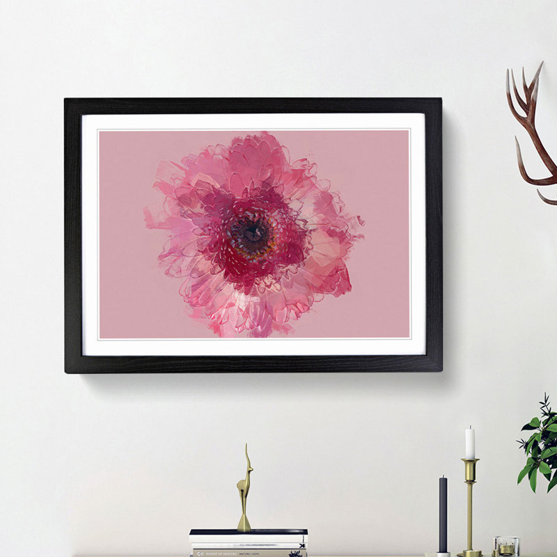 Layers of a Pink Gerbera in Abstract - Picture Frame Graphic Art Print, 36cm H x 48cm W x 2cm D, Black Framed