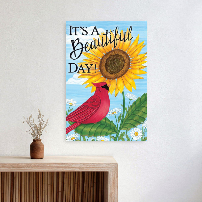 «It's a Beautiful Day Cardinal Rustic Traditional Traditional Bird Landscape Art mural», 24" H x 16" W