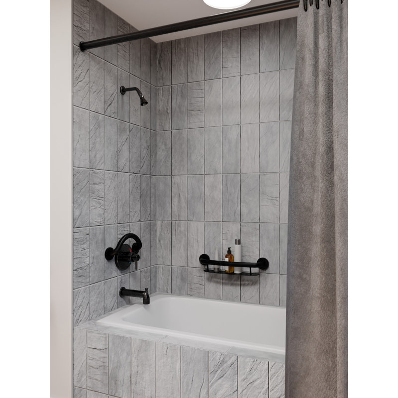 PLUS Shampoo Shelf 16" in , Decorative Grab Bar with Shelf (500 lb. Capacity), Matte Black
