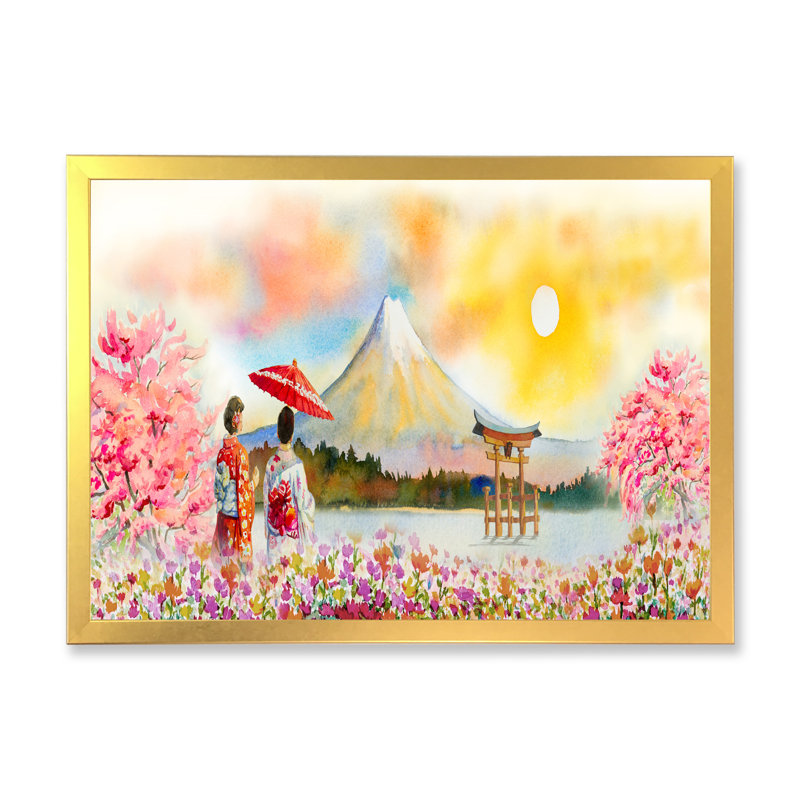 Célèbre points de repère du Japon - reproduction sur toile avec cadre flottant, H 8 po x l 12 po x P 1 po, Cadre doré