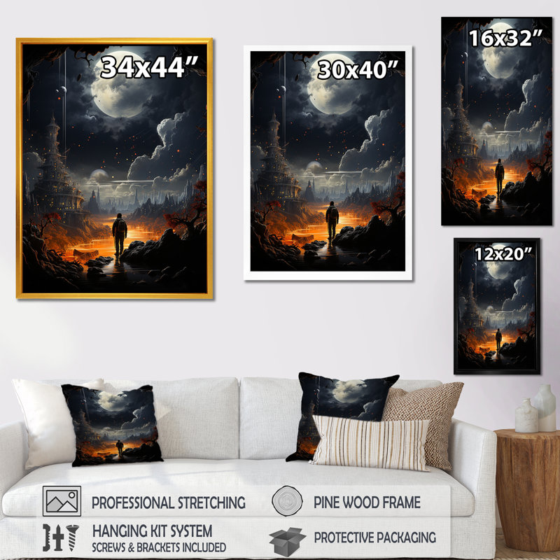 Art noir de la Planète noire, l'odyssée perdue III - Science Fiction, H 20 po x l 12 po x P 1 po, Toile tendue