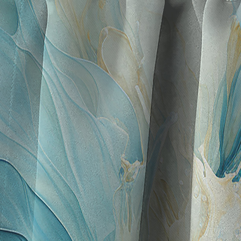 Turquoise bleu et blanc Serenity Swirl III - rideau abstrait occultant à spirales abstraites - 1 panneau, L 52 po x L 63 po