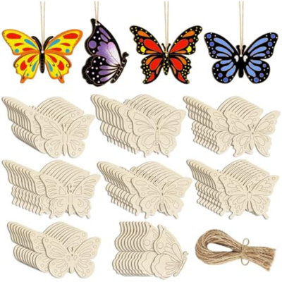 80 PCS ornements de printemps en bois pour peindre des découpes de papillons, 8 styles de bricolage ornements de papillons en bois bruts vierges pour les décorations suspendues