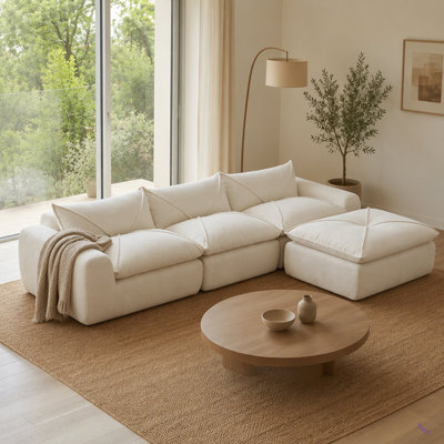 Canapé de 116 po entièrement compressé avec mousse haute densité, aucun assemblage requis, conception sans pieds sans cadre, dossier et coussin de siège intégrés, combinaison libre, chenille de particules