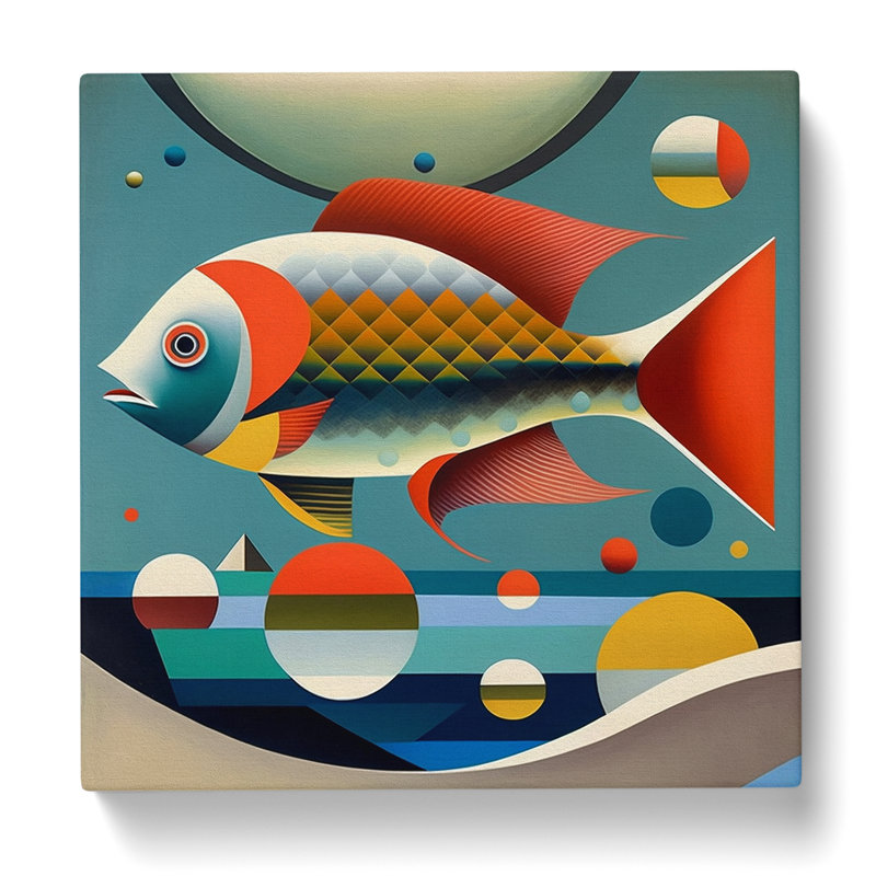 Fish Bauhaus Painting No.1 - Wrapped Canvas, 50cm H x 50cm W x 3cm D