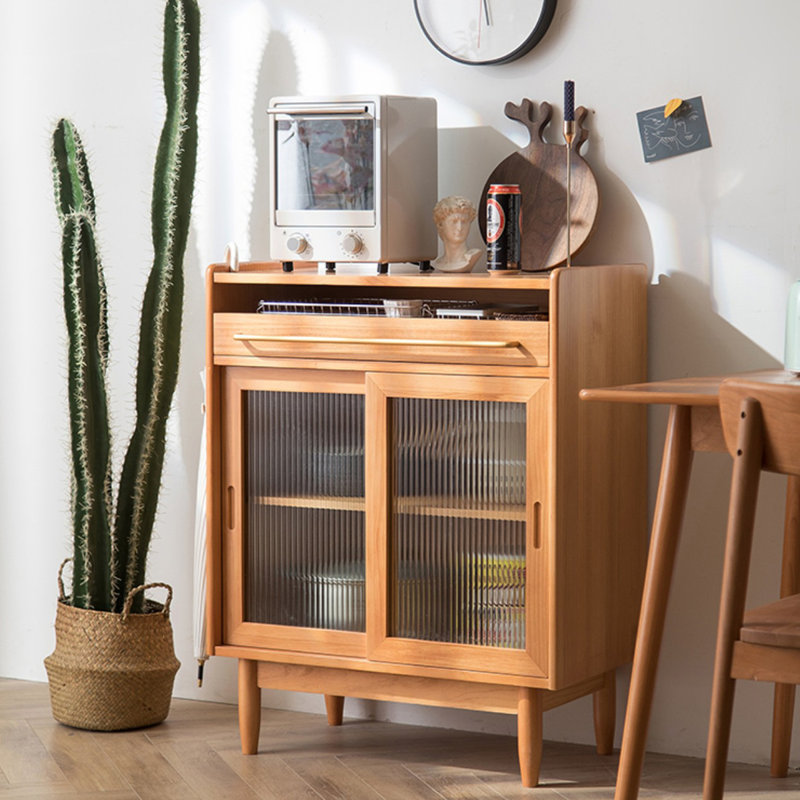 Buffet couleur cerisier massif + bois manufacturé + verre, H 36,22 po x l 39,37 po x P 15,75 po, Couleur de bois de cerisier