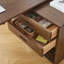 Bureau en bois massif en forme de L brun noyer + verre avec bureau à 2 tiroirs-1336476327