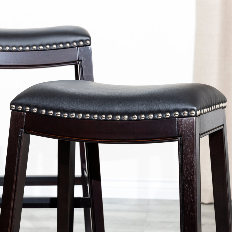 Élégant tabouret de comptoir de 24 po avec coussin de siège en cuir noir, Tabouret de comptoir (siège d’une hauteur de 24