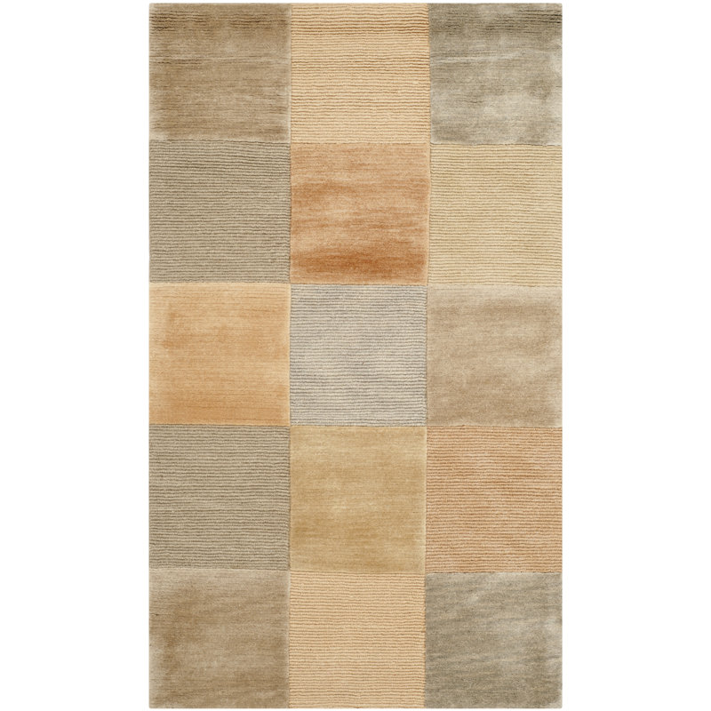 Tibetan Checked Beige/Apricot Area Rug, Rectangle 5' x 7'6"