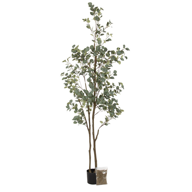 Faux eucalyptus moderne Eudora avec pot de chambre de bébé et mousse ensachée, H 94,49 po x l 31,5 po x P 27,56 po , Noir