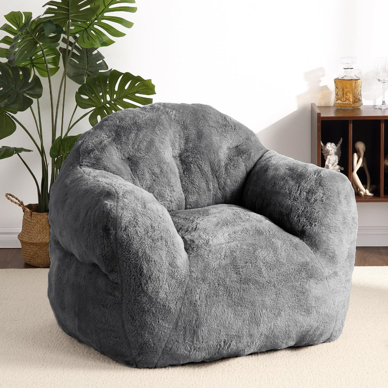 Bean Bag Chair, Bean Bag Couch With Armrests, Dark Gray Polyester, 28'' H x 39'' W x 32'' D