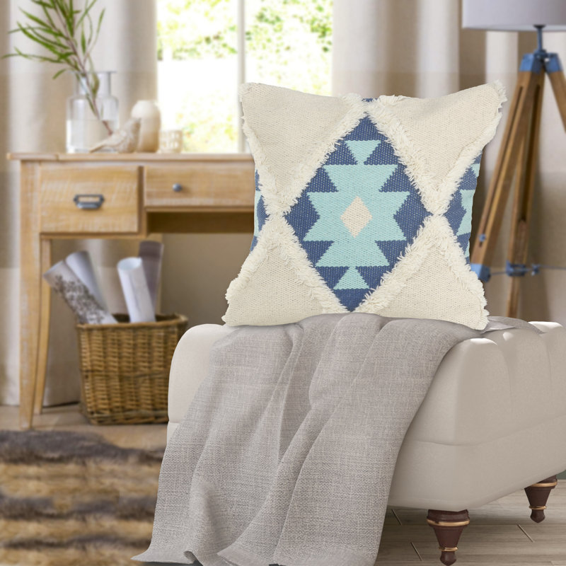 Winter Paradise Indigo Tufted Square Throw Pillow Set