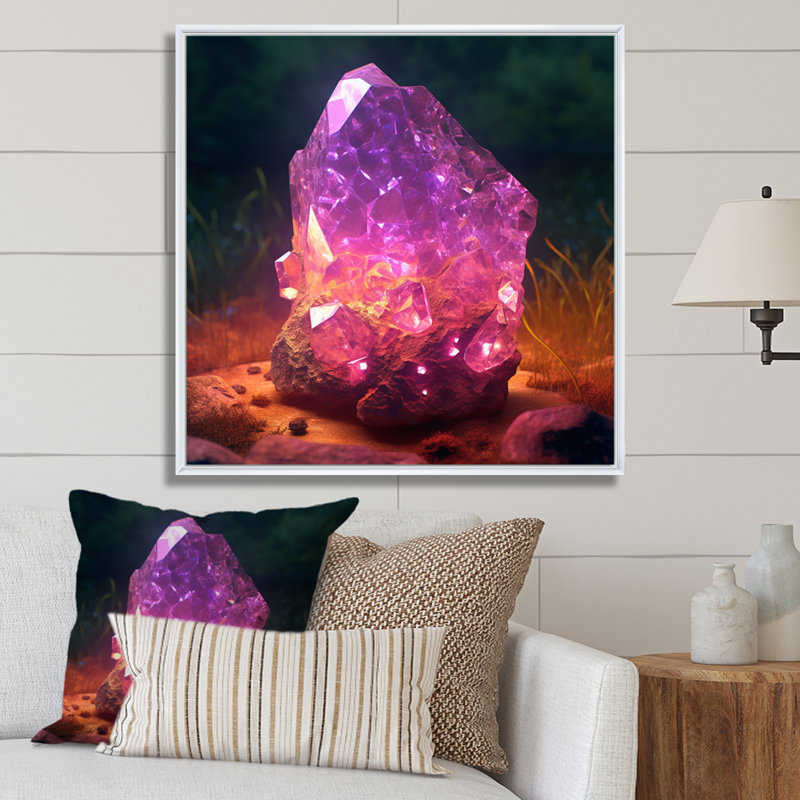 «Purple Gold Vibrant Stones - Stone Geode», art mural sur toile, H 30 po x l 30 po x P 1 po, Cadre flottant blanc