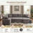 112.2"Chenille Pull Out Sofa Bed Sleeper Plush Cushions L-Shaped Grey