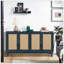 Panneaux de grain de qualité supérieure fabriqués à la main, armoire-buffet en rotin, armoire de rangement décorative avec 4 portes en rotin, armoire de rangement moderne avec tablettes réglables pour le salon, bleu-813608961