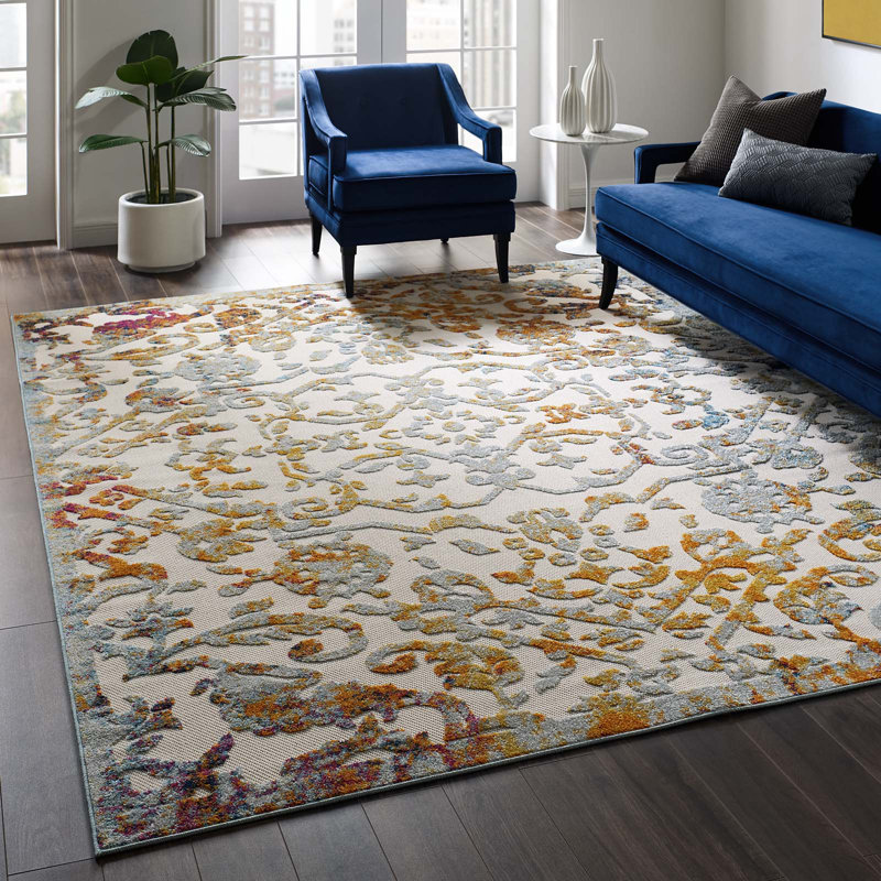Modway Reflect Primrose Vintage Ornate Floral Indoor and Outdoor Area Rug, Rectangle 8' x 10'