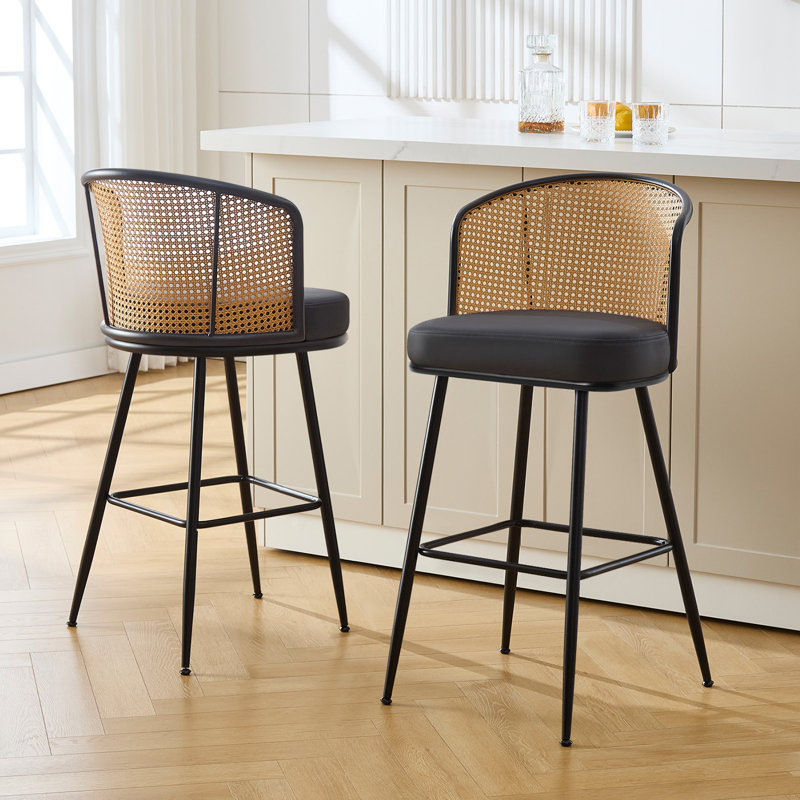 Tabouret rembourré Cane, Tabouret de comptoir (siège d'une hauteur de 26 p, Blanc, 4