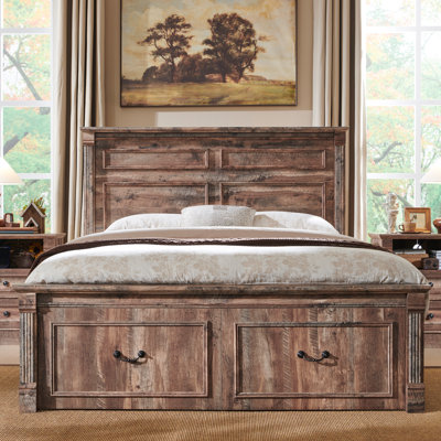Burlington Farmhouse Queen Size Bed Frame with 51" Tall Headboard, Wood Platform Bed Frame with 20" Tall Roman Column Decoration Footboard & 2 Large Storage Drawers, No Box Spring Needed