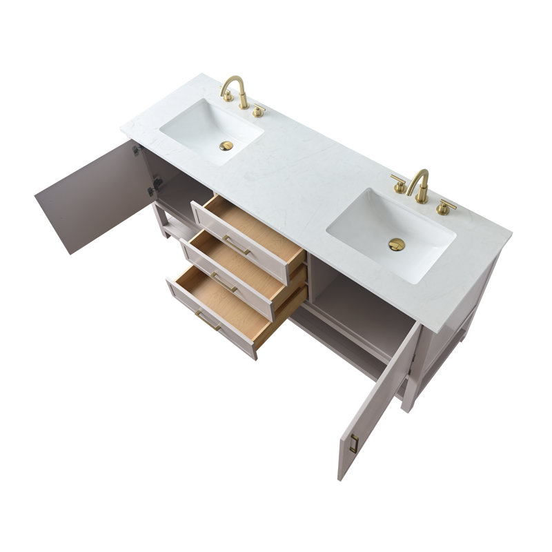 Vicini 72" Double Bathroom Vanity, Taupe/Brushed Gold