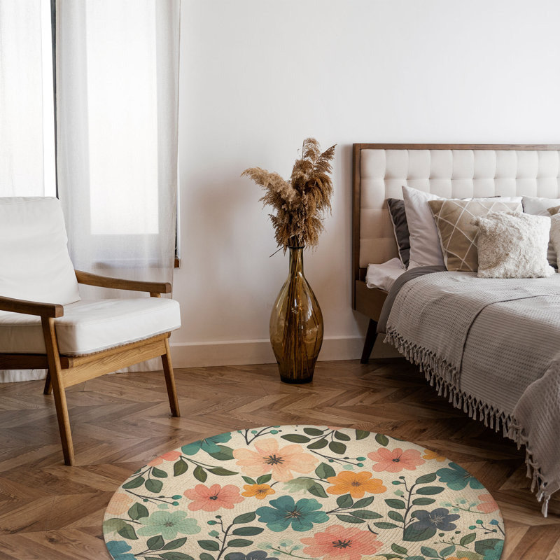 Tapis tressé en fleurs, Rond 5 pi