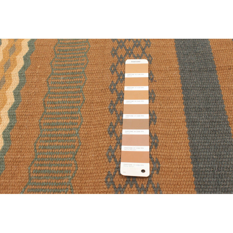 Tapis géométrique en laine brun / crème / gris à motif géométrique fait à la main