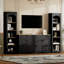 Meuble télé 70 "avec style rustique, bibliothèque de style Mid-Century, buffet à tablettes réglables, rangement central noir et tablettes, Design,