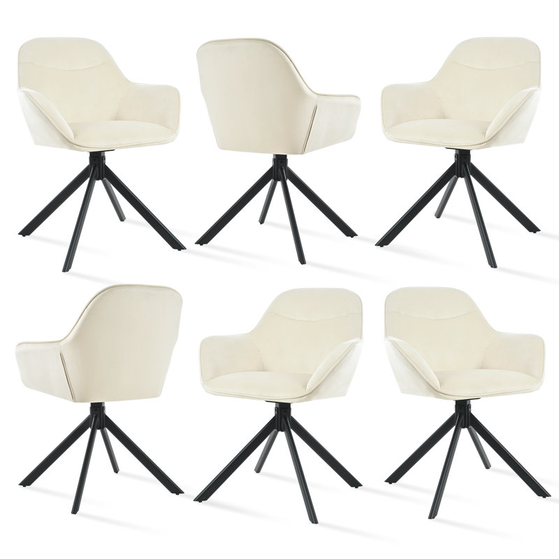 48.5cm H Swivel Upholstered Dining Chairs- Ergonomic Back, White Velvet