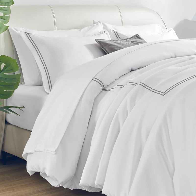 Ensemble d'édredon doux, housse de couette en duvet synthétique et taies décoratives, Imprimé des fêtes gris, Double