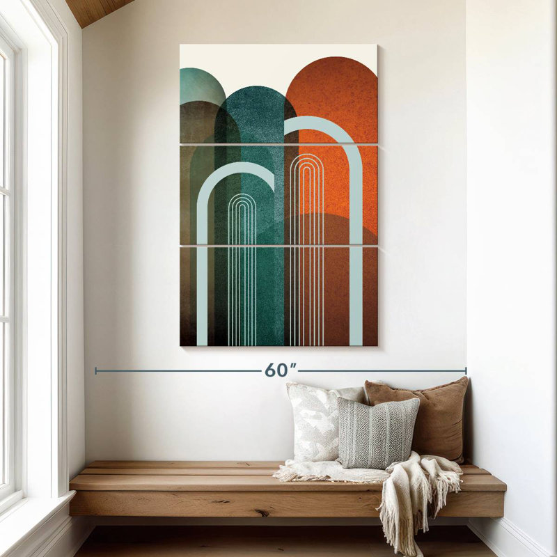 Avery Mid-Century Arches bleu sarcelle orange II, H 50 po x l 32 po