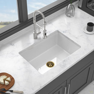 27" Undermount Single Bowl Ceramic Kitchen Sink - Dual Mount  Ceramic Rectangular Deep Single Bowl Sink Basin