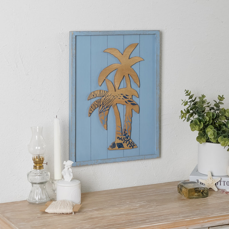 Rustic Coastal Ocean Tropical Palm Tree Wood Wall Decor