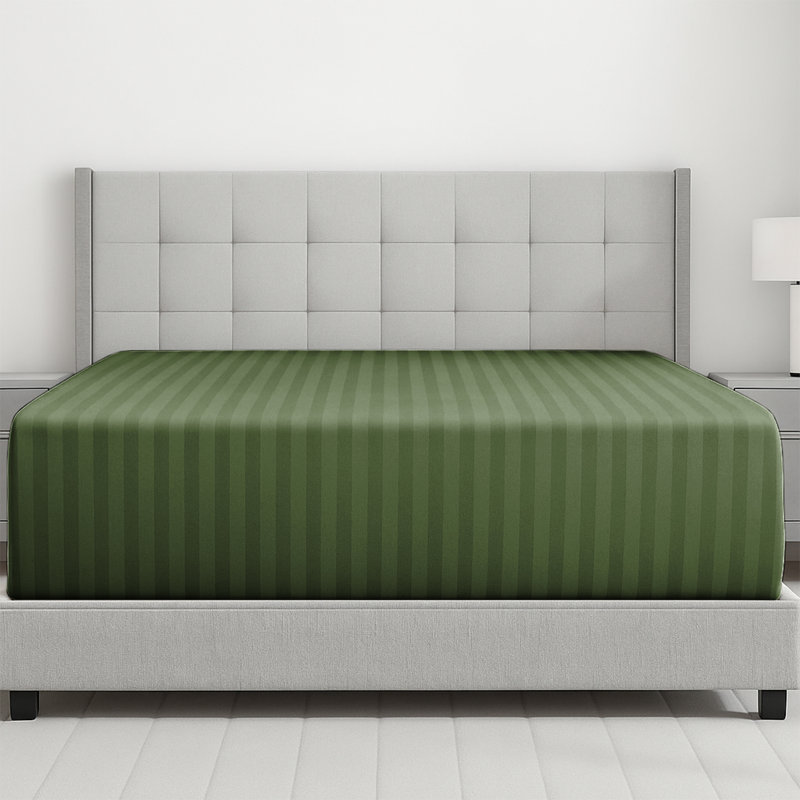 Microfiber Striped Fitted Sheet, Olive Green, Double (4'6)
