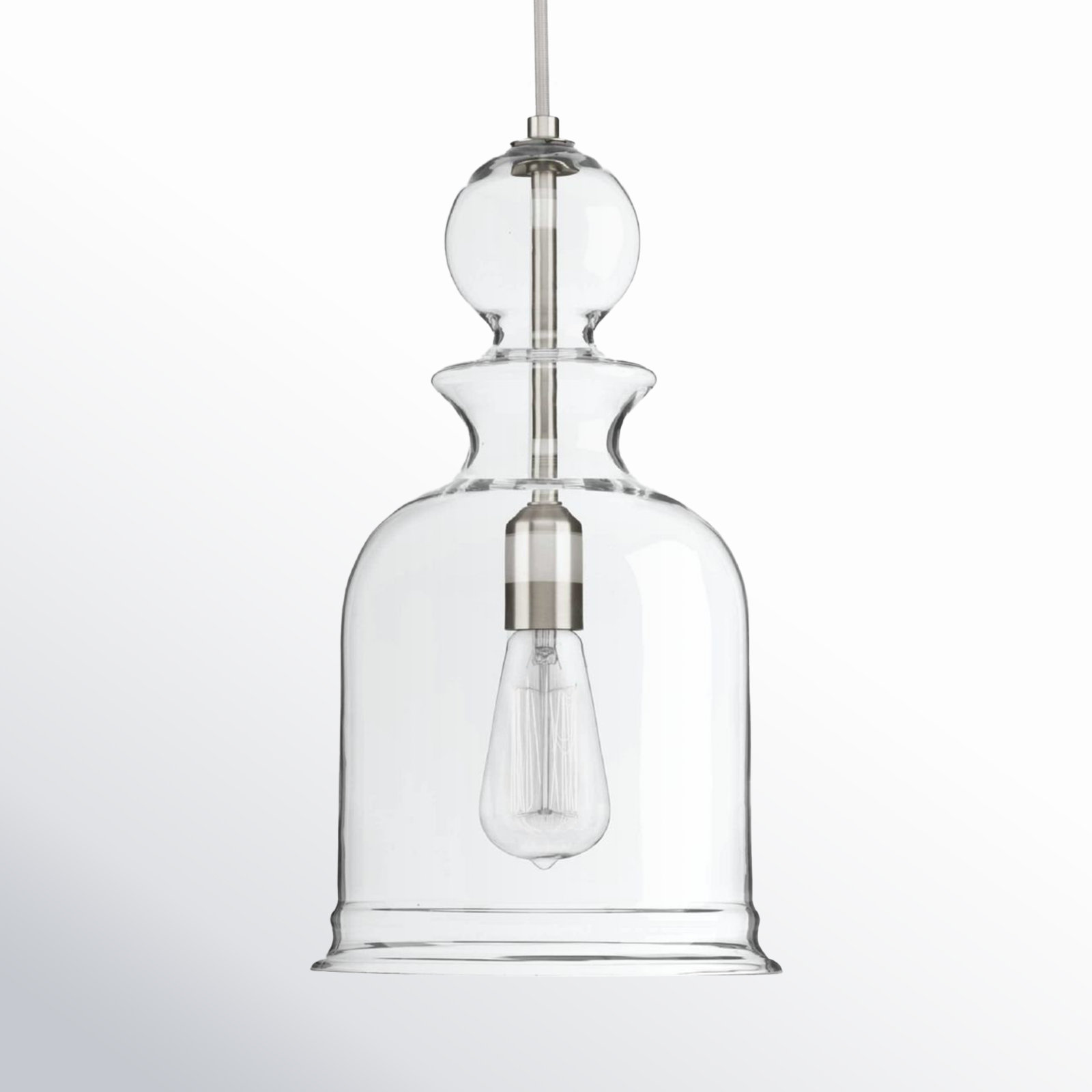 Tilman Single Light Glass Dimmable Pendant, Brushed Nickel, Clear