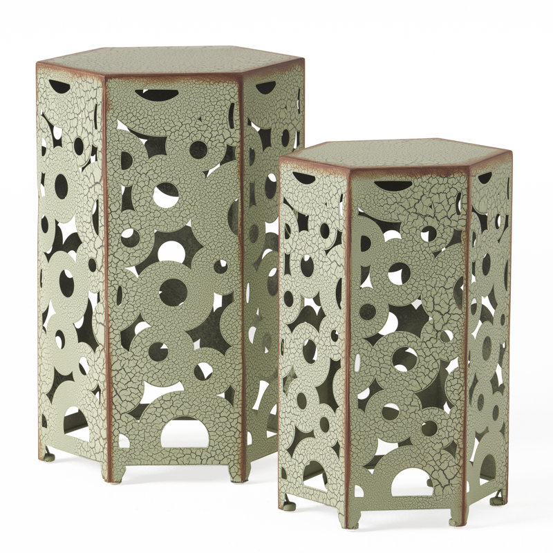 Table d'appoint en fer forgé de style antique, aucun assemblage requis, motif complexe, 31,5 cm (l) x 35,4 cm (p) x 56,8 cm (h), 4,36 kg, 2 tables, assemblage élégant, 56,8 cm (h) x 35,4 cm (p), de 2 tables