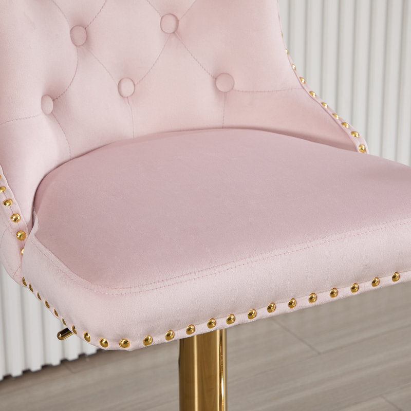 Tabouret de comptoir pivotant à hauteur réglable avec structure en métal, Doré, Rose