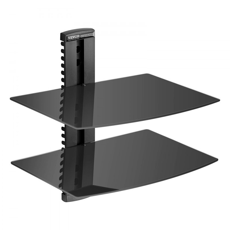 2 Tiers Wall Mounted AV Media Stand Adjustable Floating Projector Shelf, Design 2-Tier AV Media Stand Corner Shelf