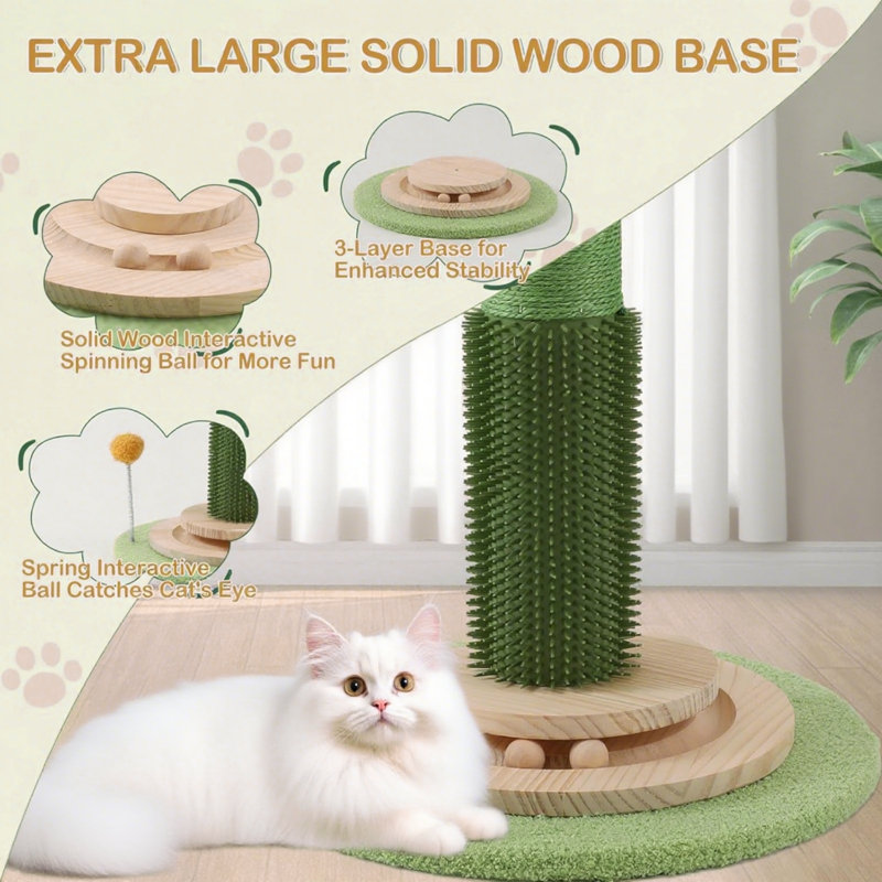 Tall 45 Inch Cat Scratching Post For Indoor Cats Adults, Durable Sisal Rope Cat Scratcher With Hanging Ball, Stable Base For Kittens And Medium To Large Cats, Encourage Exercise &  Healthy Claws