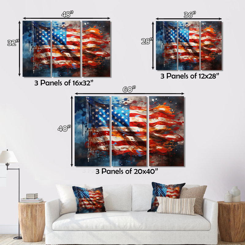 «Modern USA Flag I», reproduction sur toile tendue 3 pièces, H 40 po x l 60 po x P 1 po