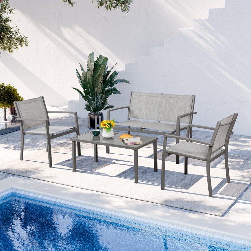 Arantxa 4 Piece Complete Patio Set, Light Gray