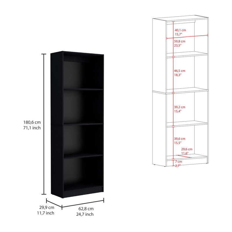 Ensemble de salon 2 pièces noir avec 2 bibliothèques, H 71,7 po x l 24,7 po x P 11,7 po, Black
