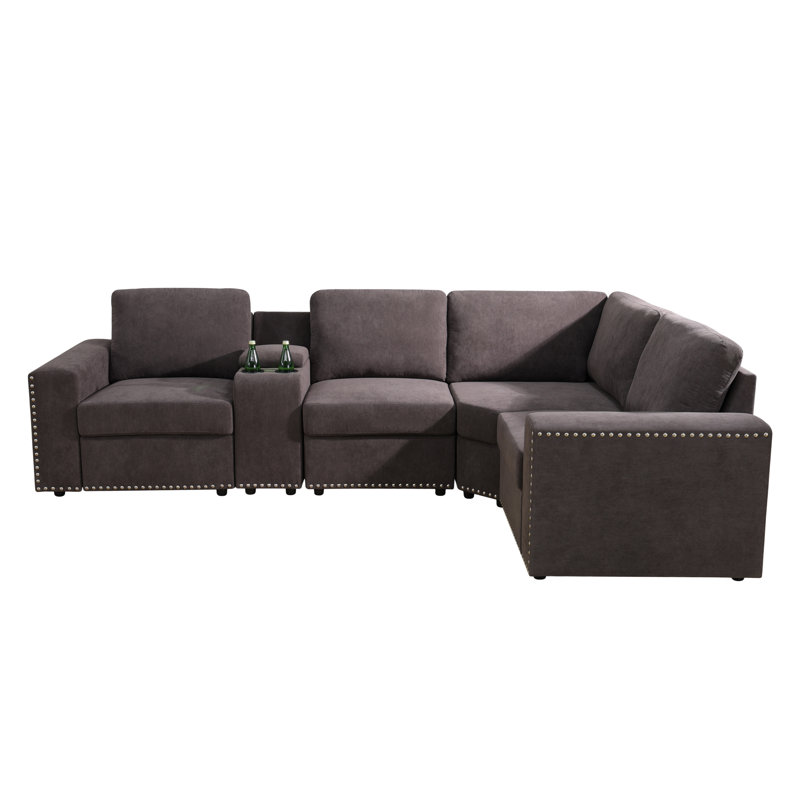 Upholstered L-Shaped Sectional Reversible, Brown Flannel