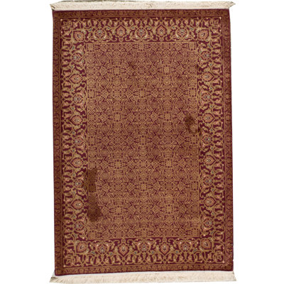 Wool Oriental Area Rug in Wine/Gold