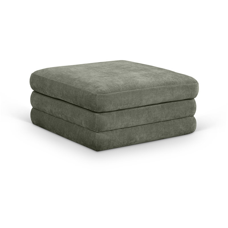 Eilene Chenille Fabric Upholstered Modular Ottoman, Green Chenille Fabric