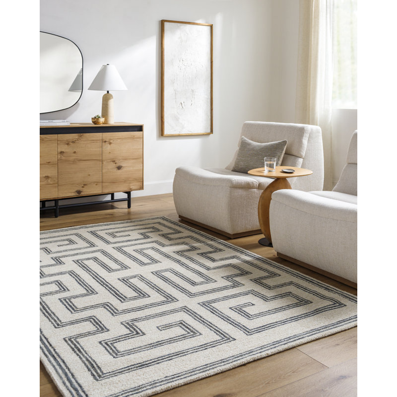 Rectangle Desiree Geometric Hand Tufted Wool Area Rug in Black/Brown, Rectangle 8' x 10'