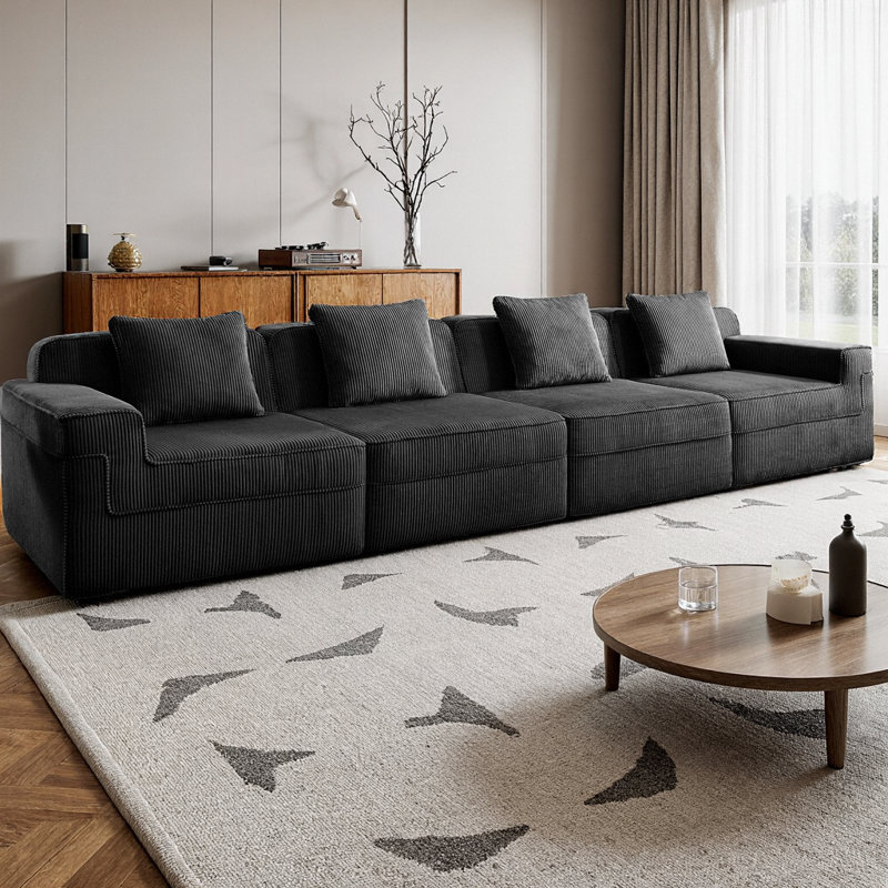 Canapé modulaire rembourré en tissu de velours côtelé à 4 places avec siège profond et coussins décoratifs, sans assemblage requis Canapé de salon moderne