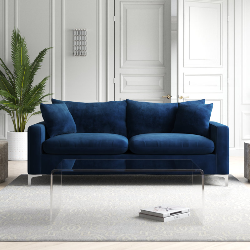 Canapé à accoudoirs carrés en velours de 81,5 po Naomi, Velours bleu marine