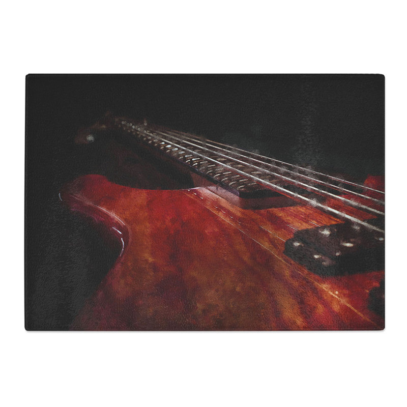 Cherry Red Bass Guitar Painting Chopping Board, 0.4cm H x 20cm W x 28.5cm L