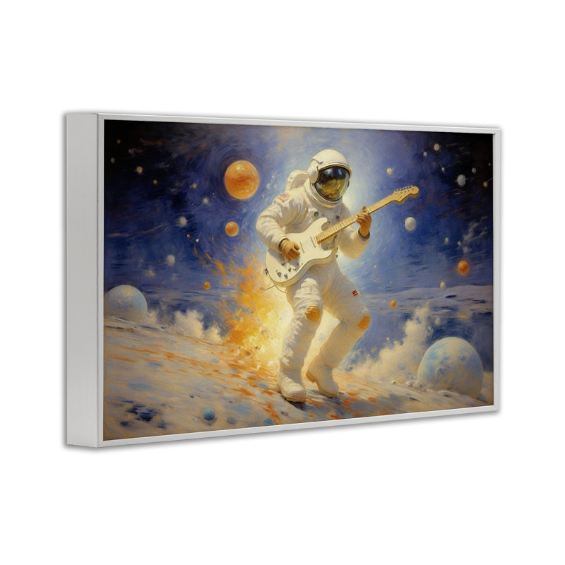 L'astronaute de l'espace, giclée encadrée par Angie Hawke, H 12 po x l 18 po, Estampe numérique encadrée blanc bord de mer